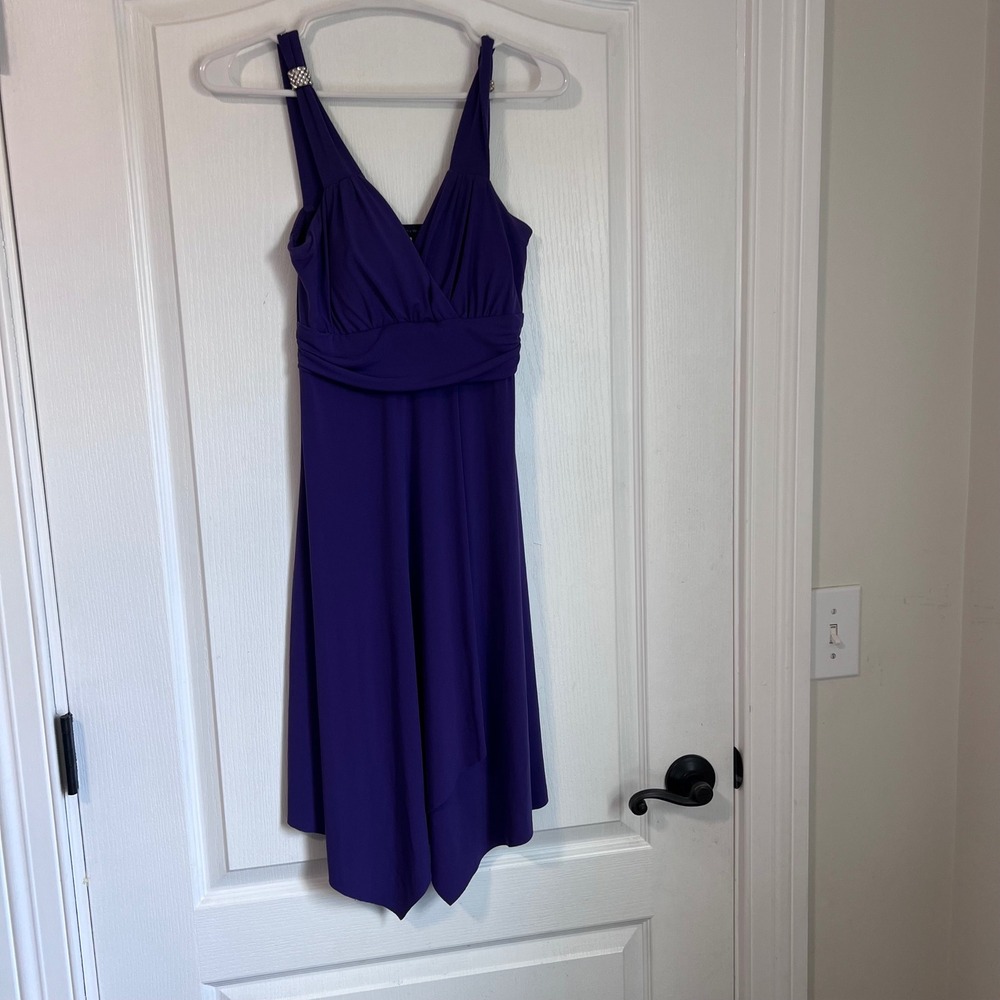 American City Wear Purple Handkerchief Hem Cocktail Dress Rhinestone Buckle S